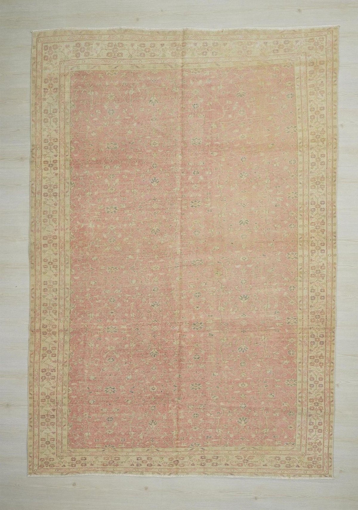 Large Vintage Oushak Rug: 7.1"x10.2" Feet,Floral Turkish Carpet