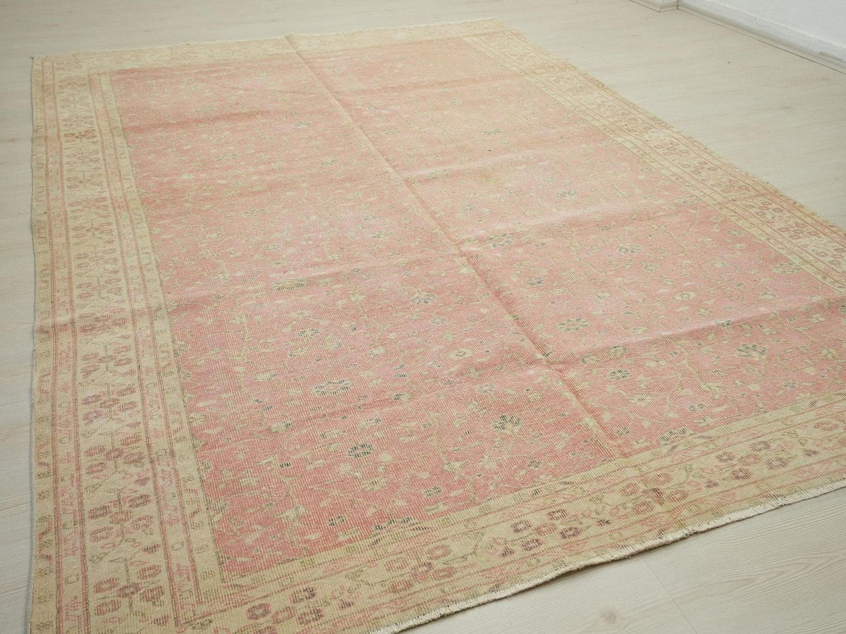 Large Vintage Oushak Rug: 7.1"x10.2" Feet,Floral Turkish Carpet