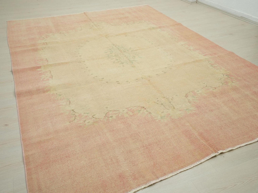 Faded Pastel Oushak Rug 7"x10" Feet, Turkish Wool Area Carpet.