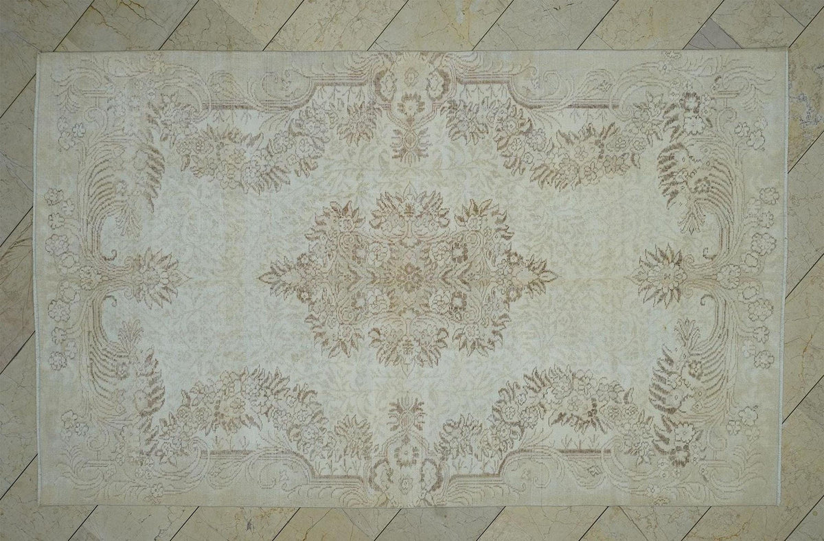 Wool Oushak Rug,6x10 Mid Century Modern Vintage Turkish Carpet.