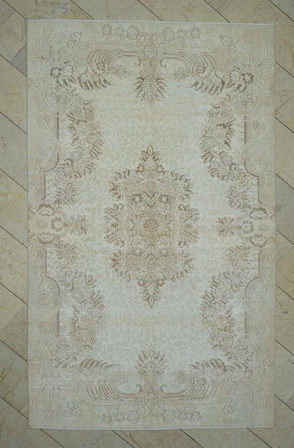 Wool Oushak Rug,6x10 Mid Century Modern Vintage Turkish Carpet.