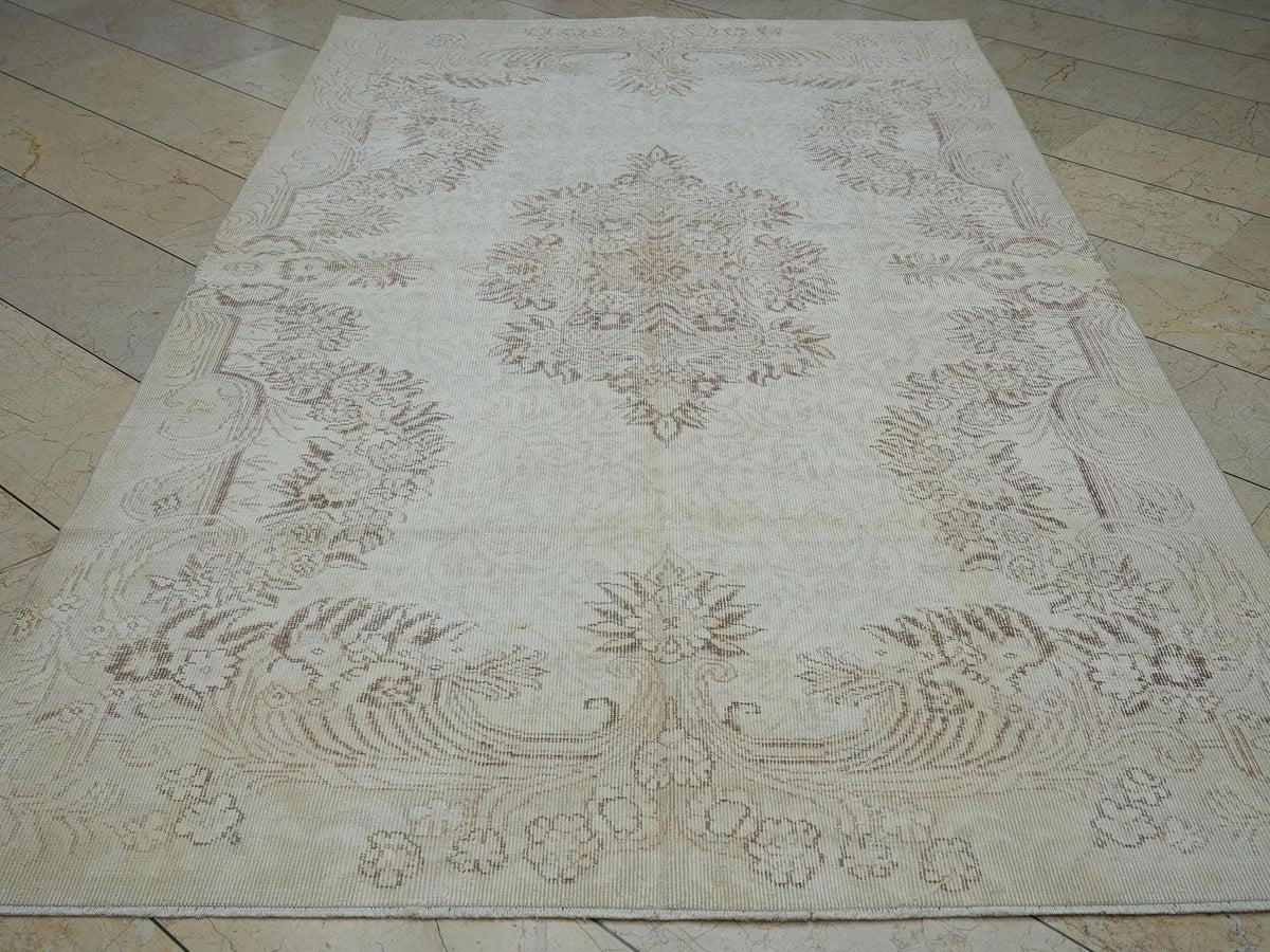 Wool Oushak Rug,6x10 Mid Century Modern Vintage Turkish Carpet.