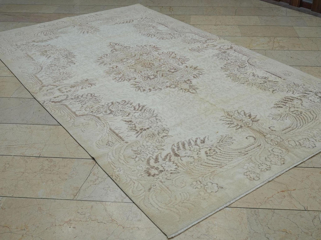 Wool Oushak Rug,6x10 Mid Century Modern Vintage Turkish Carpet.