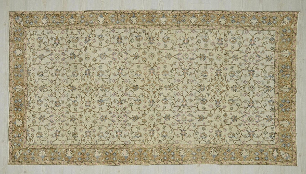 1960s Antique Oushak Rug,Seven Mountain Flowers Design Wool Turkish Carpet Rugs 5x9