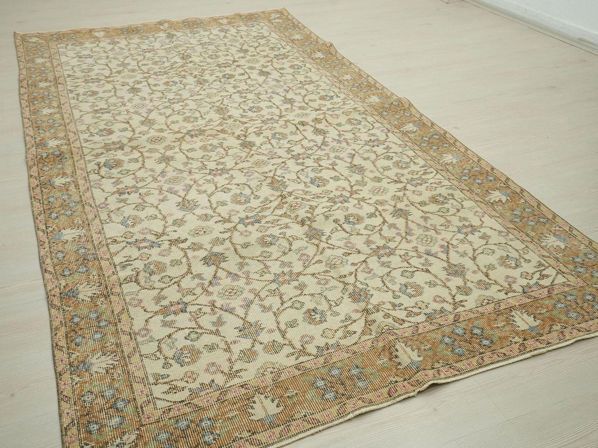 1960s Antique Oushak Rug,Seven Mountain Flowers Design Wool Turkish Carpet Rugs 5x9