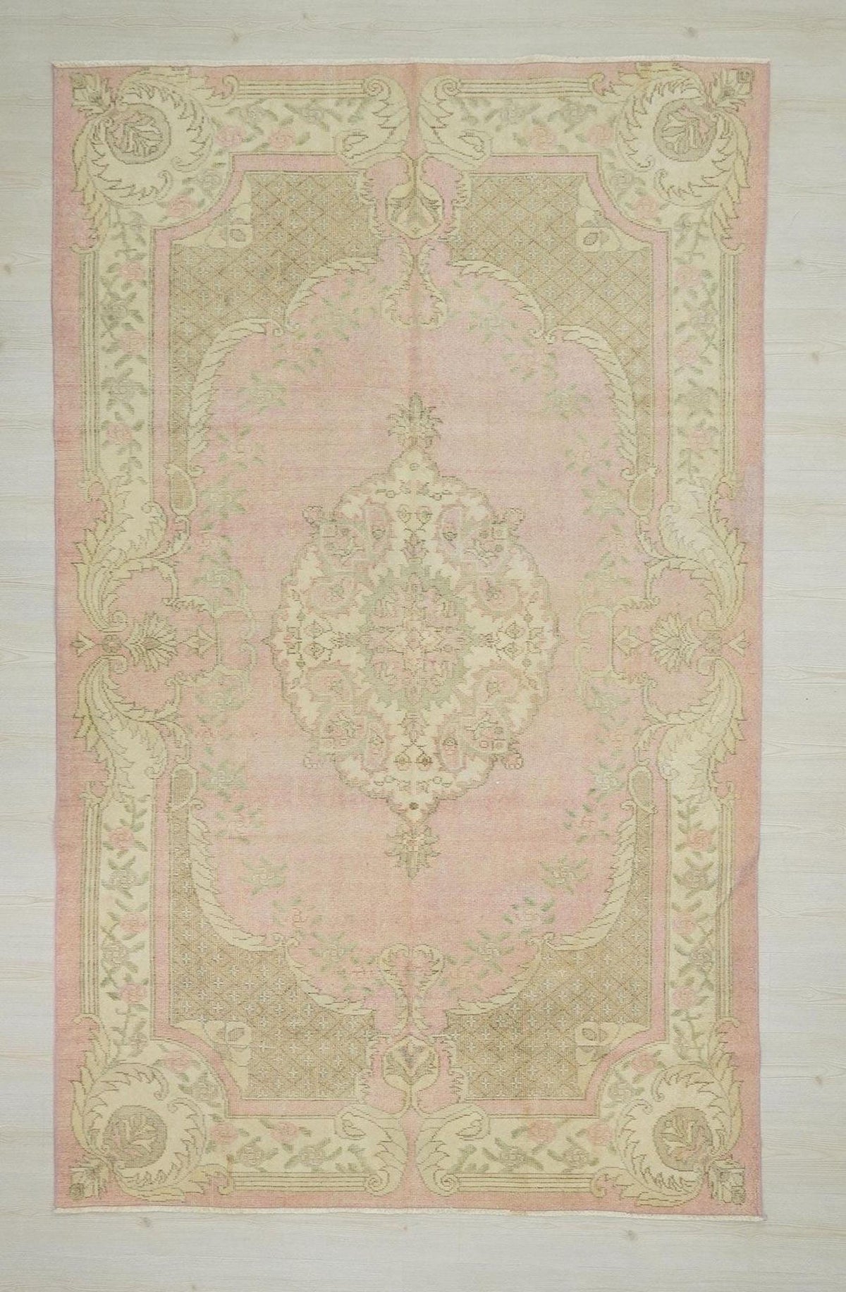 6x9 Oushak Rug: Vintage Turkish Wool Carpet, Bohemian Style Short Pile Rugs.
