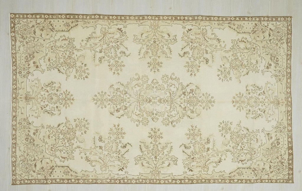 Wool Oushak Rug,6x9 Mid Century Modern Vintage Turkish Carpet.