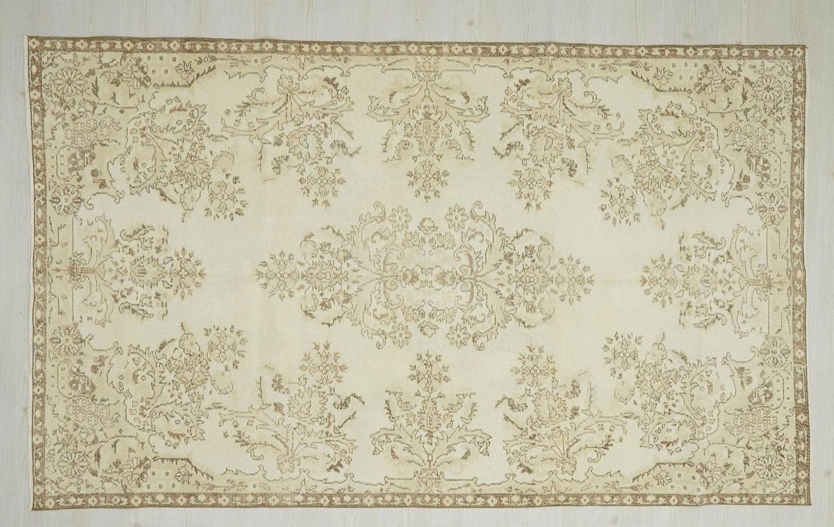 Wool Oushak Rug,6x9 Mid Century Modern Vintage Turkish Carpet.