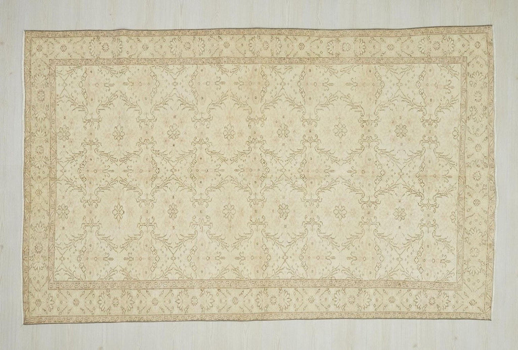 Abstract Wool Oushak Rug,6x9 Scandinavian Style Beige Brown Hand-Woven Carpet