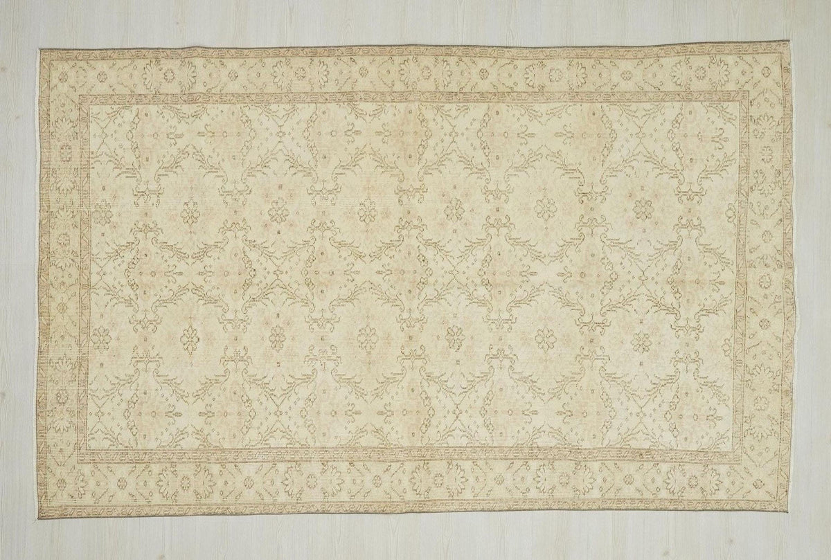 Abstract Wool Oushak Rug,6x9 Scandinavian Style Beige Brown Hand-Woven Carpet