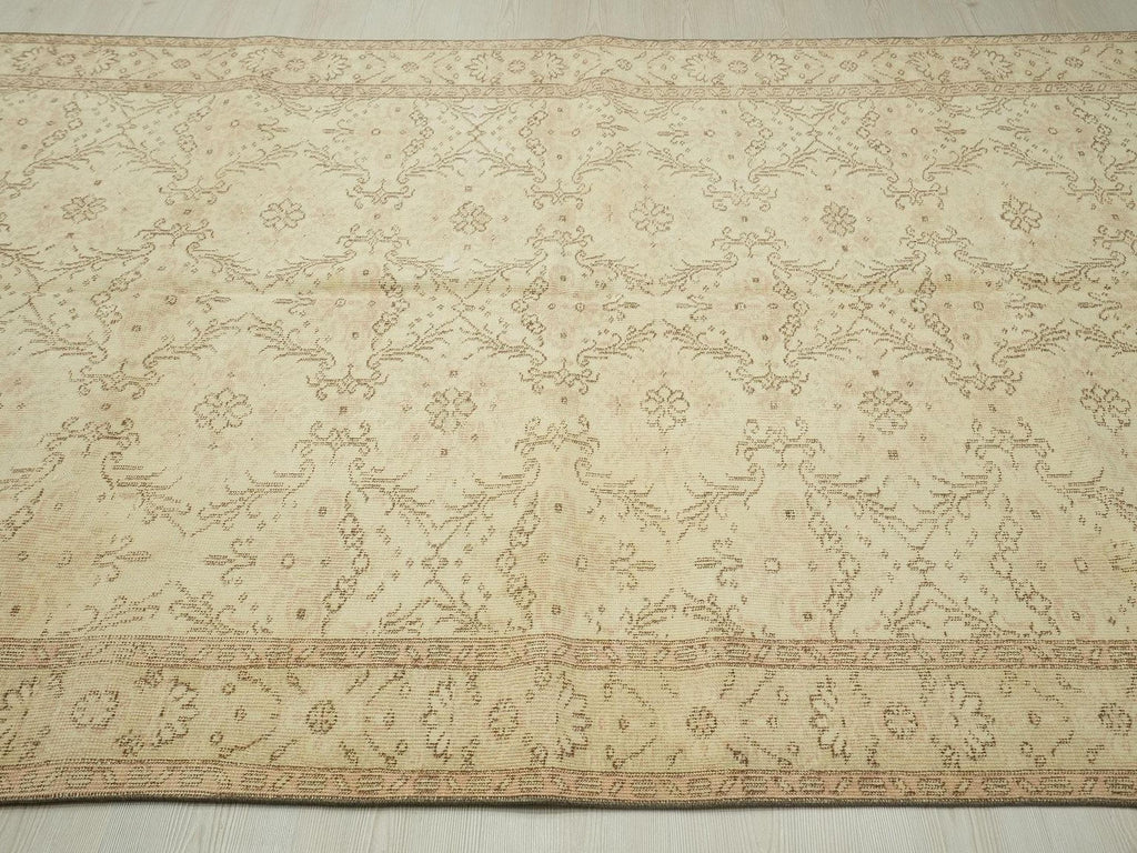 Abstract Wool Oushak Rug,6x9 Scandinavian Style Beige Brown Hand-Woven Carpet