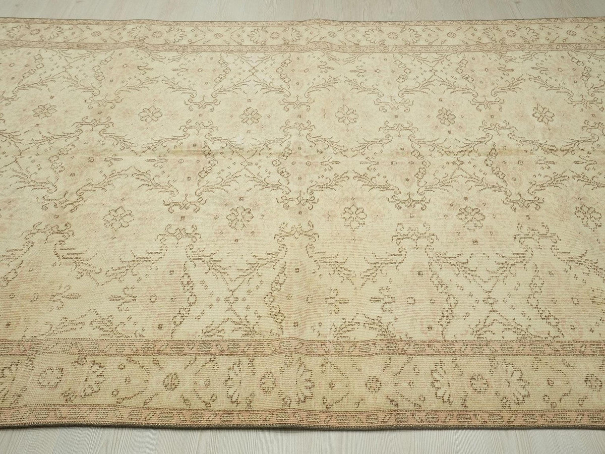 Abstract Wool Oushak Rug,6x9 Scandinavian Style Beige Brown Hand-Woven Carpet
