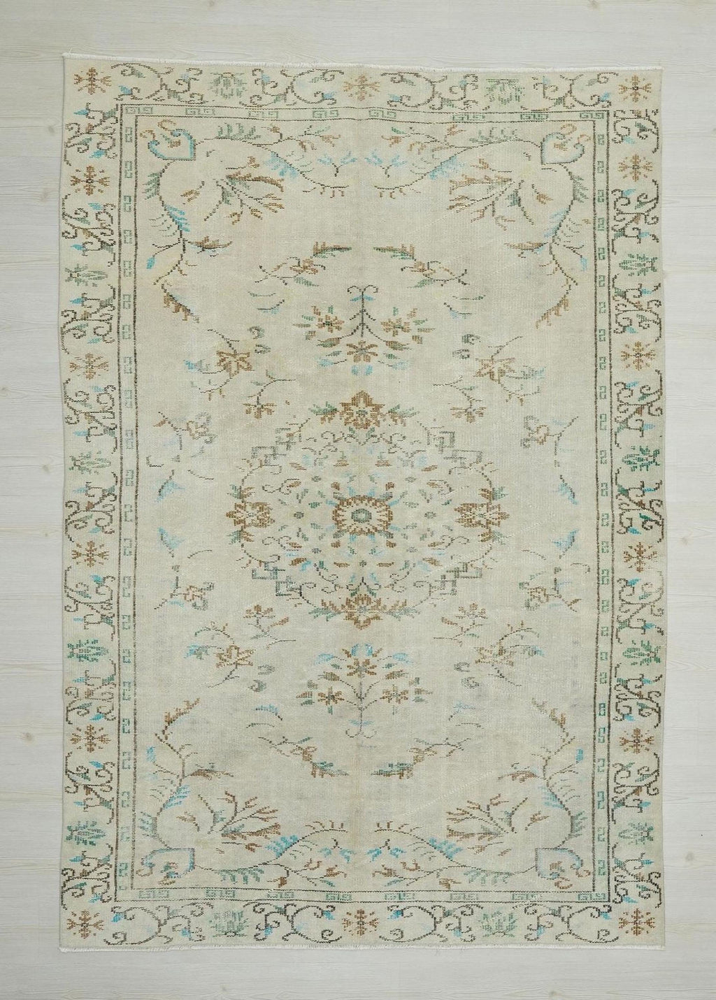 1960s Antique Oushak Rug,Primitive Geometric Design Wool Turkish Carpet RugS 6x9