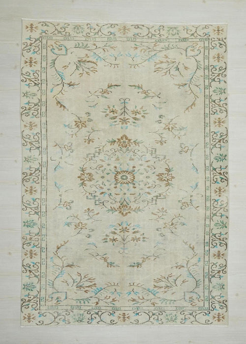 1960s Antique Oushak Rug,Primitive Geometric Design Wool Turkish Carpet RugS 6x9