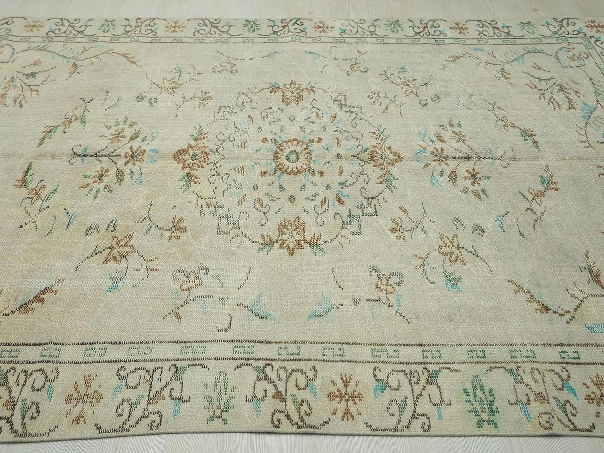 1960s Antique Oushak Rug,Primitive Geometric Design Wool Turkish Carpet RugS 6x9
