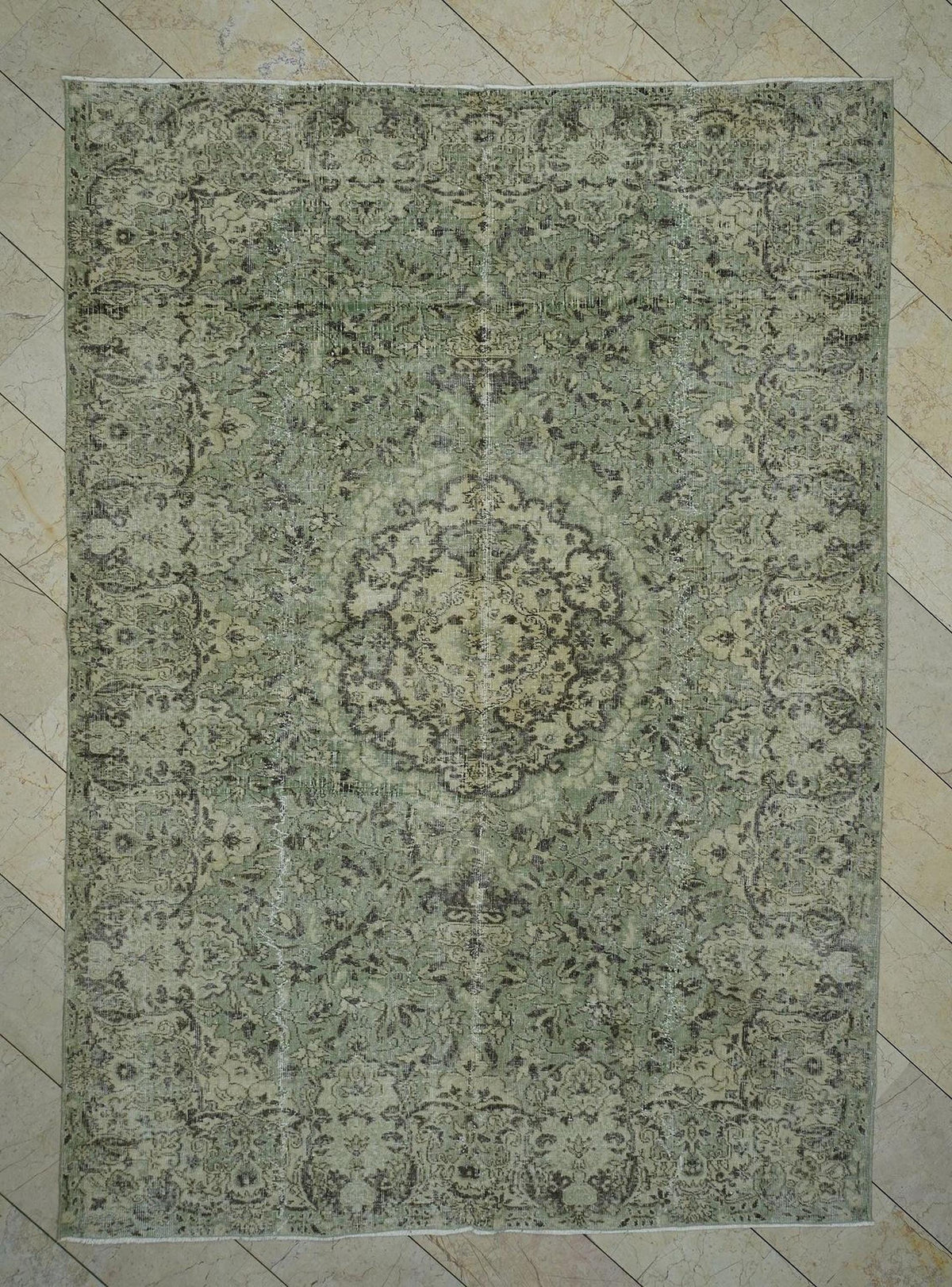 7x10 Feet Green & Brown Vintage Oushak Carpet Rug: Large Size Wool Turkish Rugs.