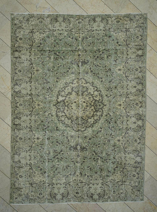 7x10 Feet Green & Brown Vintage Oushak Carpet Rug: Large Size Wool Turkish Rugs.