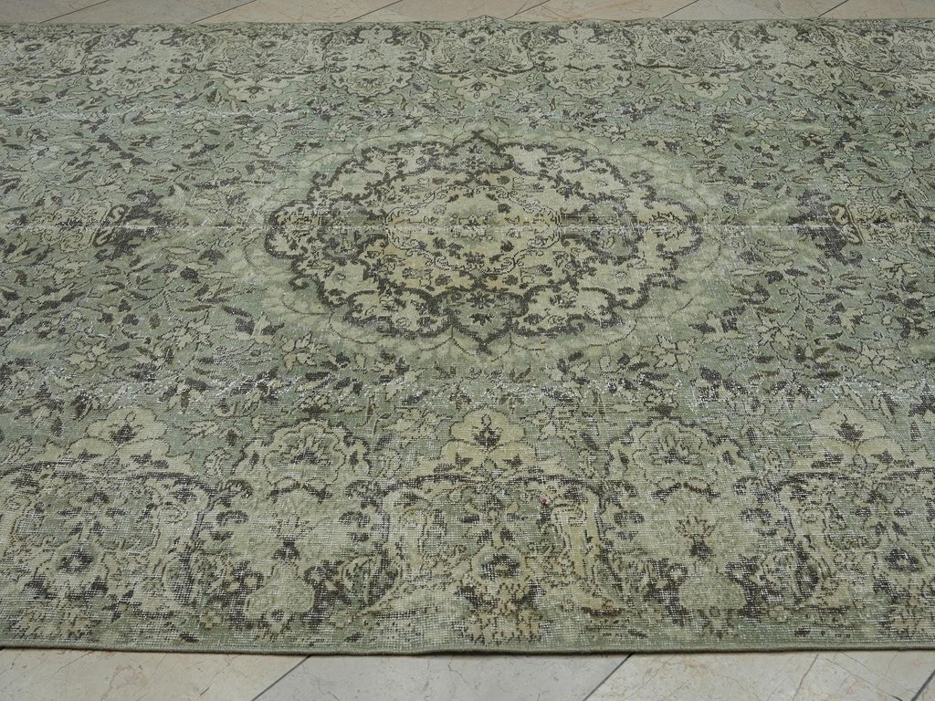 7x10 Feet Green & Brown Vintage Oushak Carpet Rug: Large Size Wool Turkish Rugs.