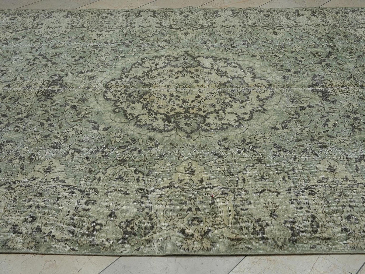 7x10 Feet Green & Brown Vintage Oushak Carpet Rug: Large Size Wool Turkish Rugs.