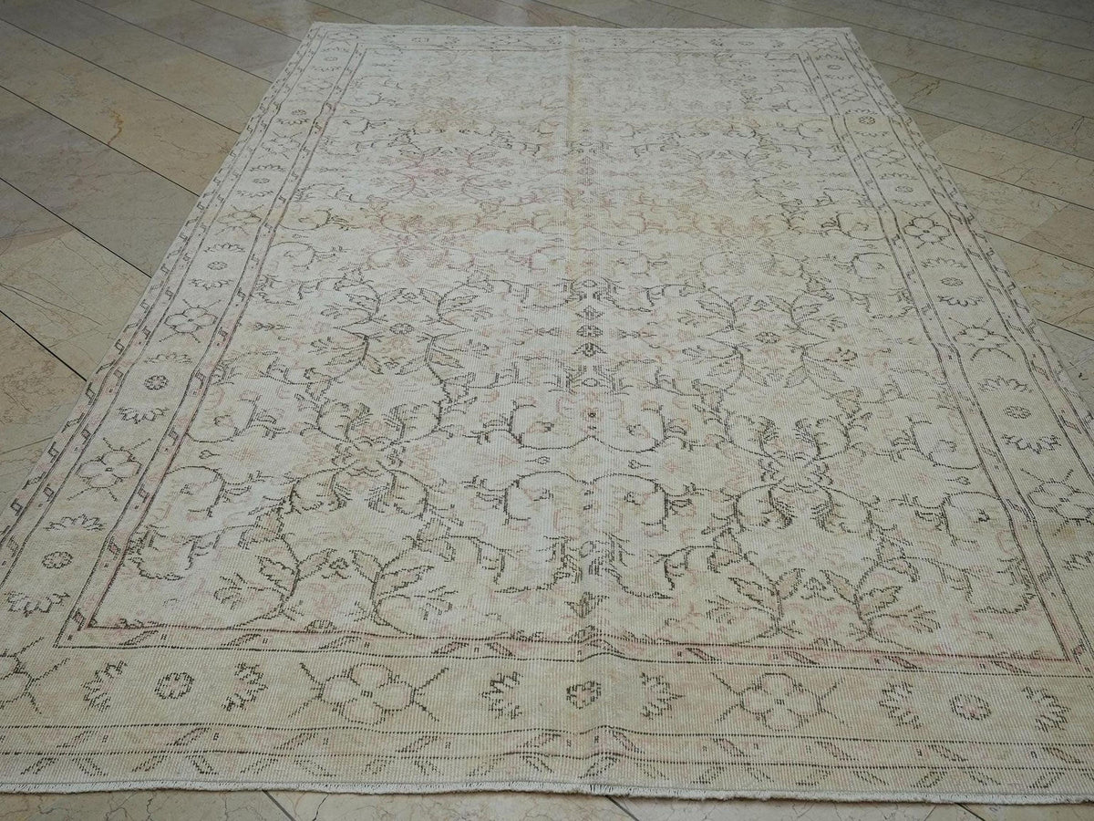 Large Turkish Wool Rug,7x10 Low Pile Double Knot Woven Muted Home Living Decor.