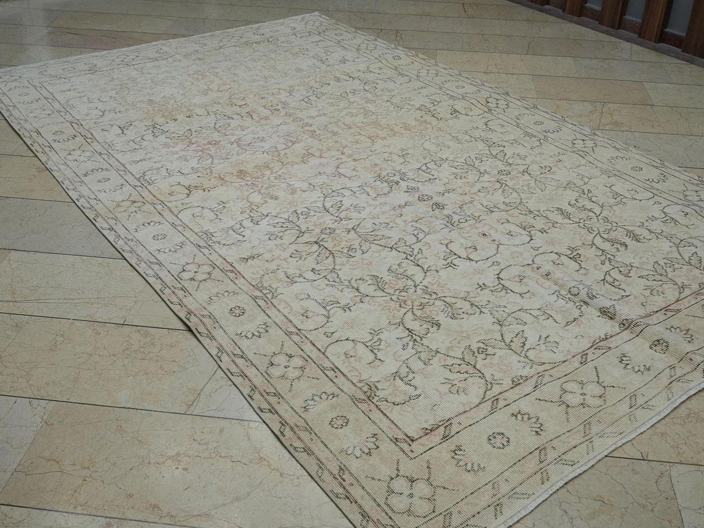 Large Turkish Wool Rug,7x10 Low Pile Double Knot Woven Muted Home Living Decor.