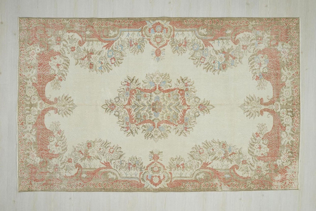 Terracotta Wool Oushak Rug: Medium Turkish Carpet 6x9.6 Ft.