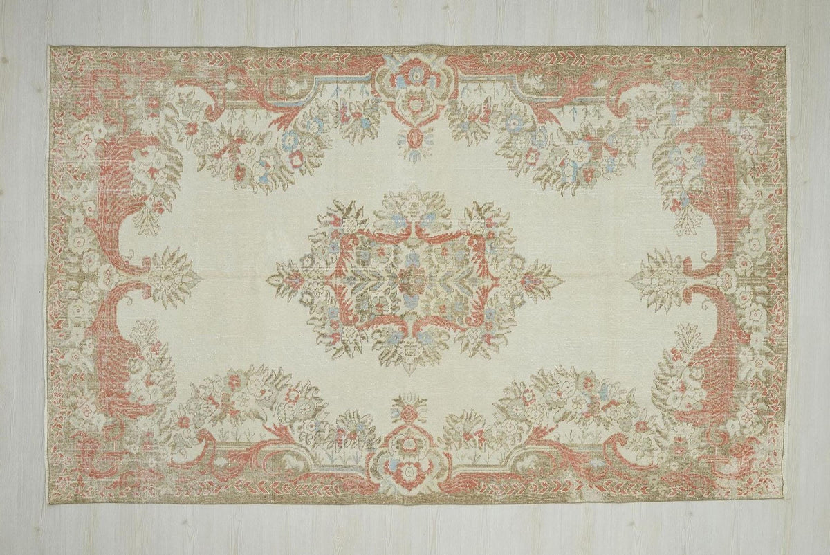 Terracotta Wool Oushak Rug: Medium Turkish Carpet 6x9.6 Ft.
