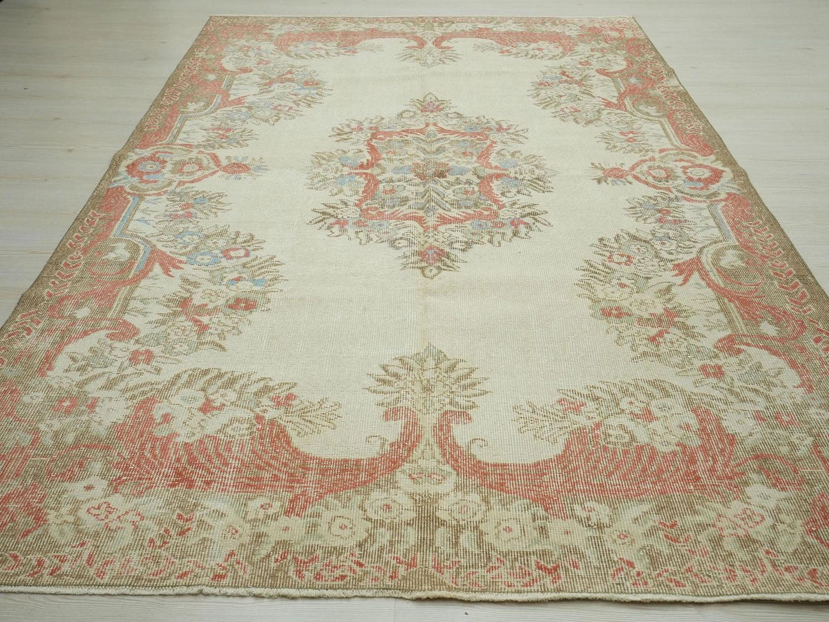 Terracotta Wool Oushak Rug: Medium Turkish Carpet 6x9.6 Ft.
