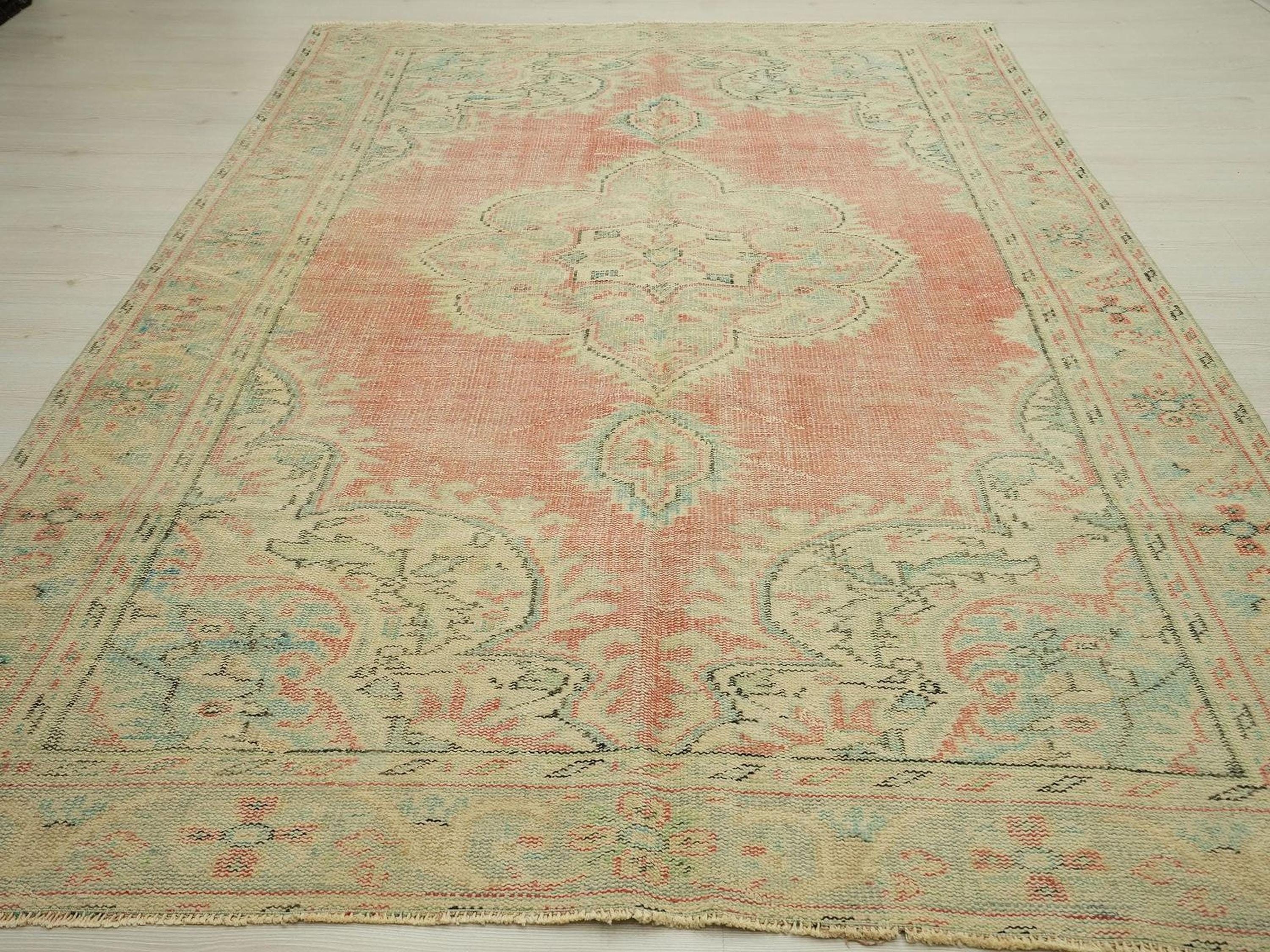 Large Oushak Rug :6,2"x9,4" Feet, Pastel Turkish Wool Carpet.
