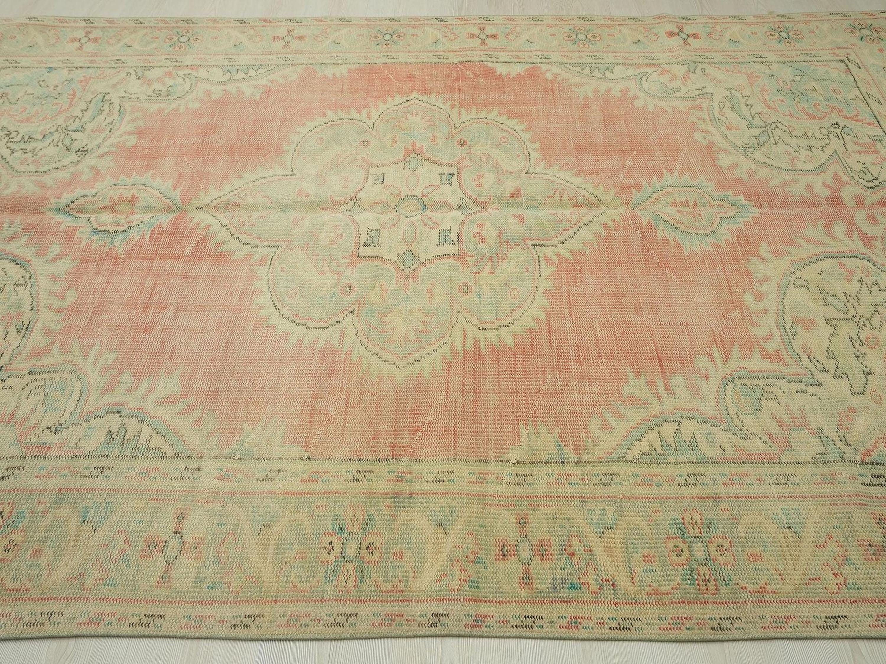 Large Oushak Rug :6,2"x9,4" Feet, Pastel Turkish Wool Carpet.