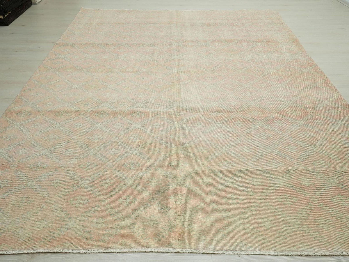 Large Turkish Oushak Rug: Handmade Wool Carpet 7,1x10,2 Feet.