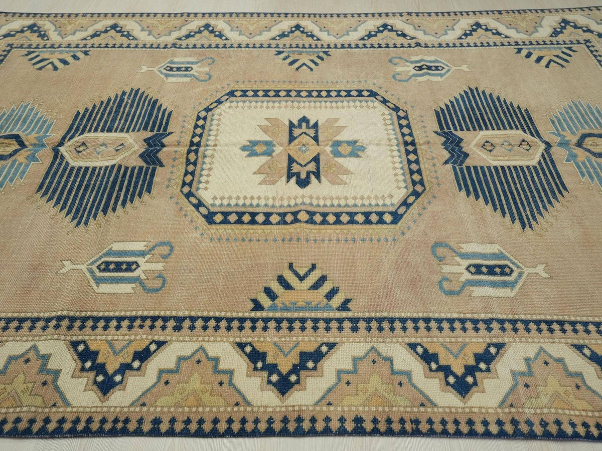 Handmade Wool Oushak Rug: Modern Turkish Vintage Carpet, 6,6"x10,1" Feet.
