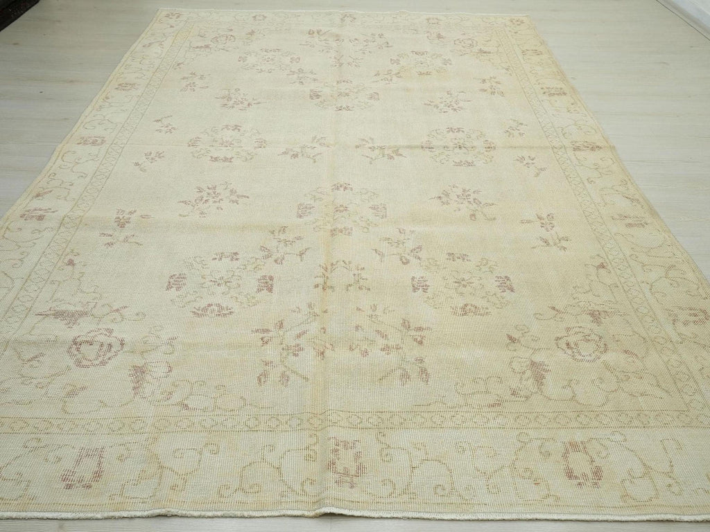 Large Oushak Rug: 6.9x10.3 ft, Handmade Turkish Wool Vintage Rugs.