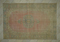 Vintage Pink Blue Oushak Rug: Handmade Turkish Wool Carpet 6.6x9.9 ft