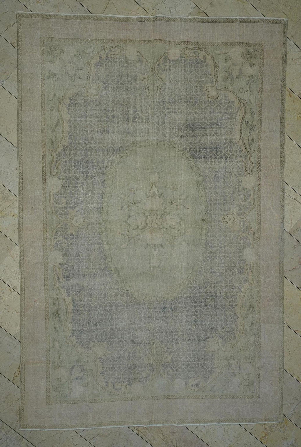 Large Vintage Oushak Rug: 7.2"x11' Feet, Wool Geometric Carpet Rugs.