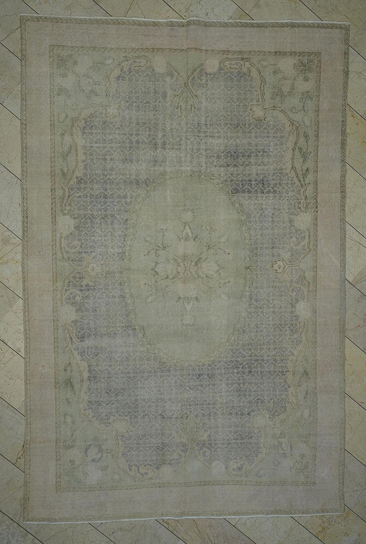 Large Vintage Oushak Rug: 7.2"x11' Feet, Wool Geometric Carpet Rugs.