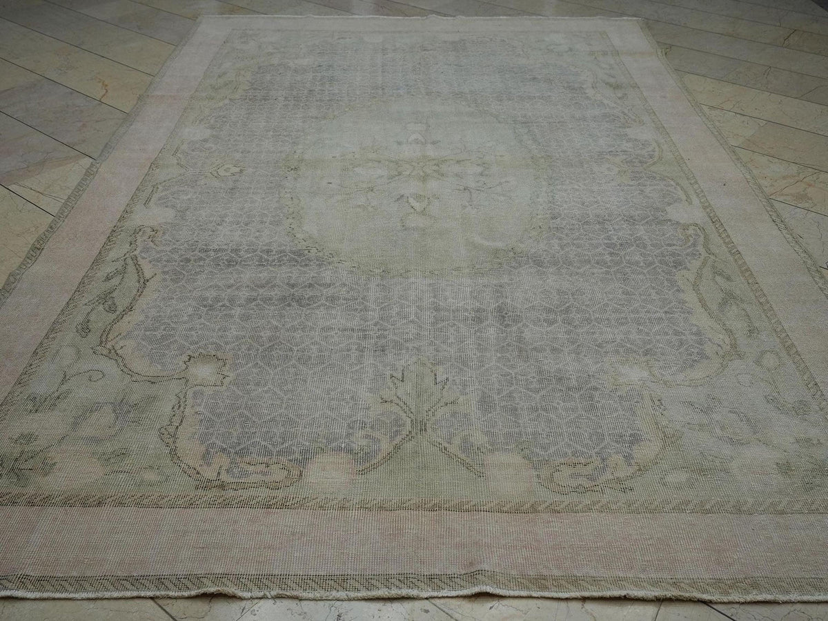 Large Vintage Oushak Rug: 7.2"x11' Feet, Wool Geometric Carpet Rugs.