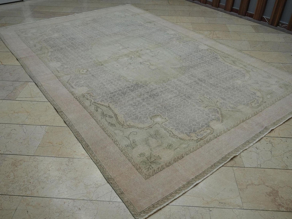 Large Vintage Oushak Rug: 7.2"x11' Feet, Wool Geometric Carpet Rugs.