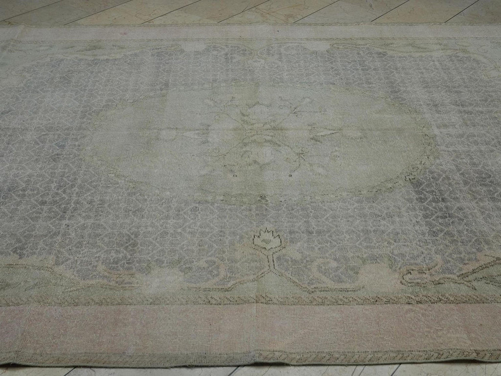 Large Vintage Oushak Rug: 7.2"x11' Feet, Wool Geometric Carpet Rugs.