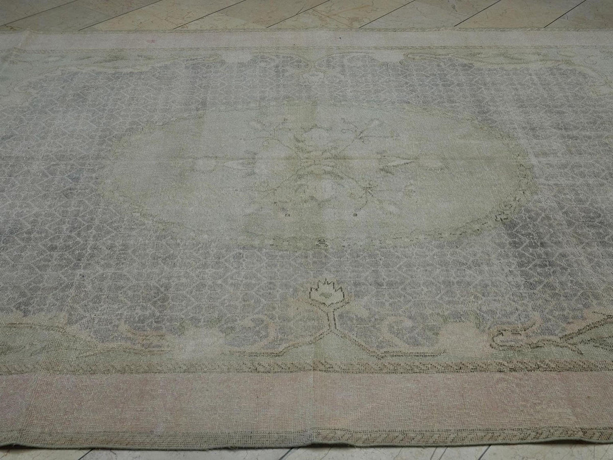 Large Vintage Oushak Rug: 7.2"x11' Feet, Wool Geometric Carpet Rugs.