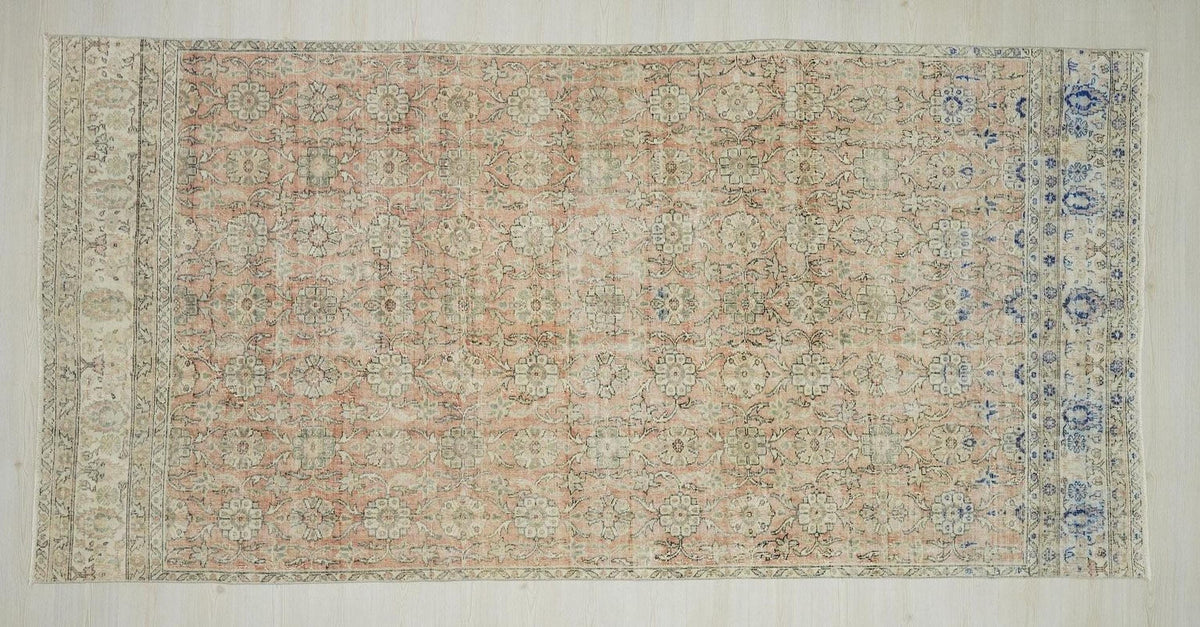 Faded Turkish Oushak Rug: Mid-Century Modern Wool Carpet Rugs,5,5"x11,4" Feet.