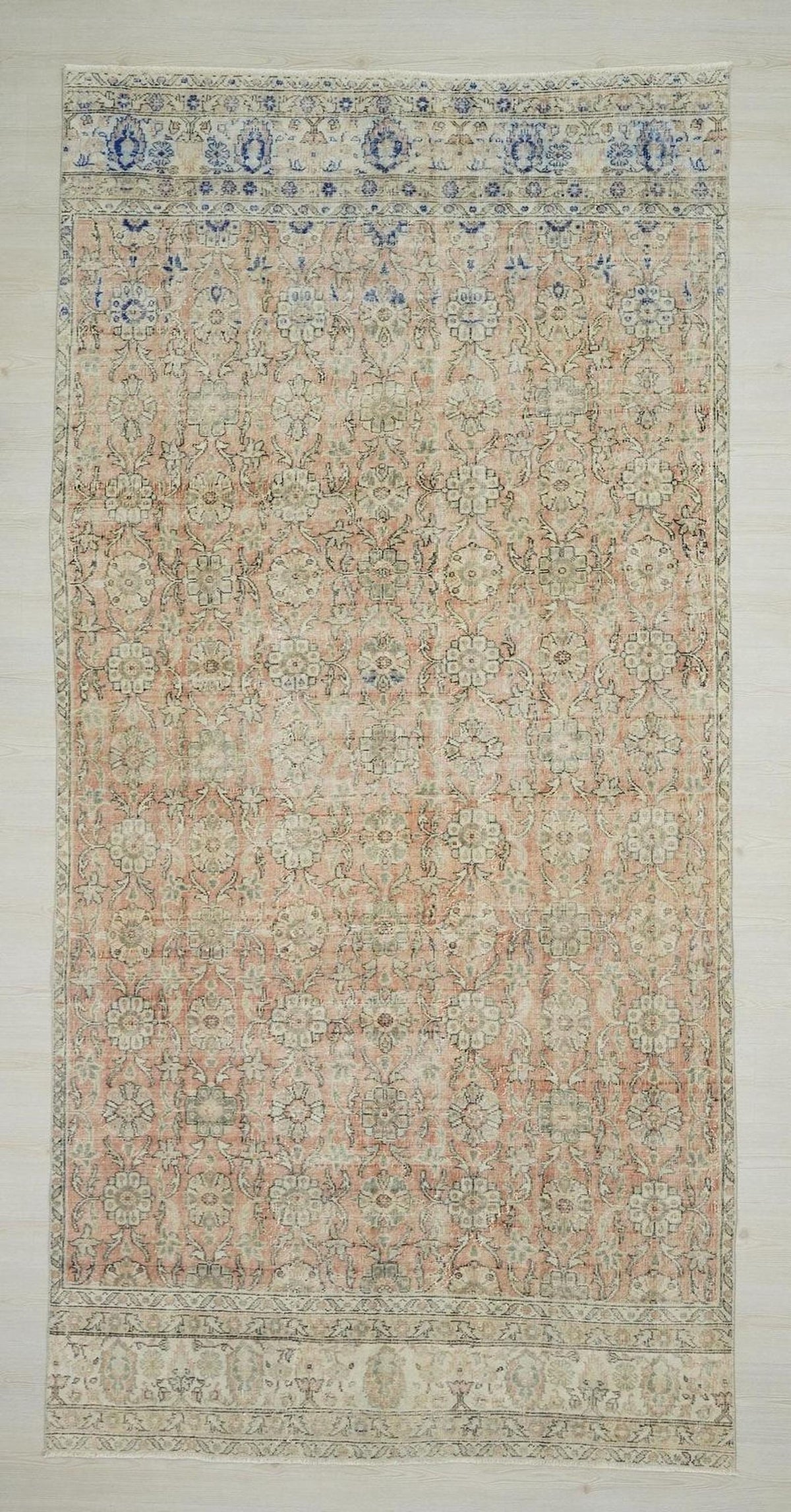 Faded Turkish Oushak Rug: Mid-Century Modern Wool Carpet Rugs,5,5"x11,4" Feet.