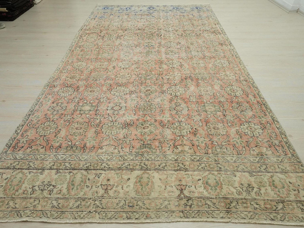 Faded Turkish Oushak Rug: Mid-Century Modern Wool Carpet Rugs,5,5"x11,4" Feet.