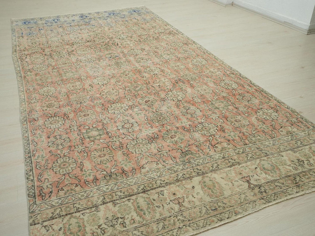 Faded Turkish Oushak Rug: Mid-Century Modern Wool Carpet Rugs,5,5"x11,4" Feet.