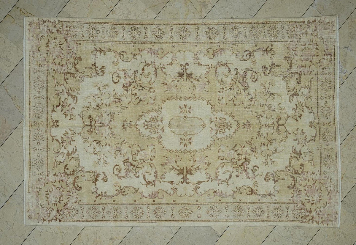Vintage Oushak Rug: 5.4x8.5 ft, Handmade Wool Carpet
