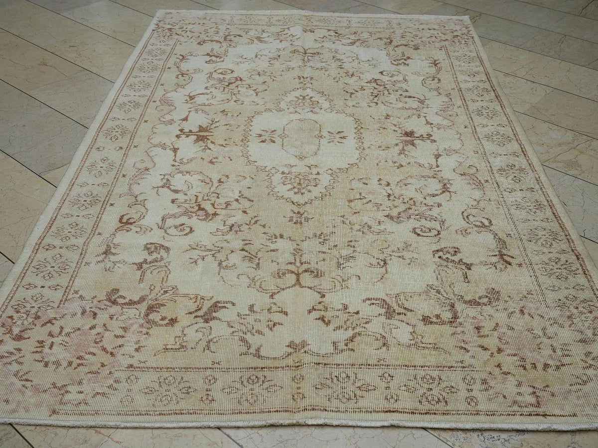 Vintage Oushak Rug: 5.4x8.5 ft, Handmade Wool Carpet