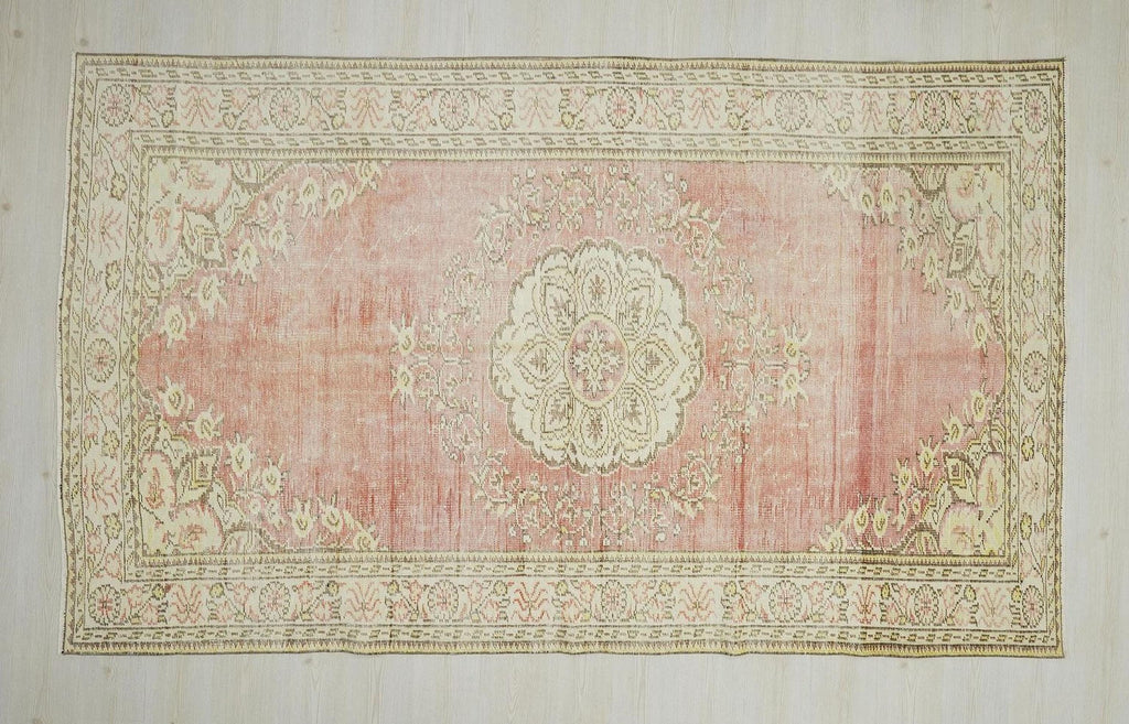 Vintage Oushak Turkish Rug: 5.8"x9.10" Feet,Handmade Wool Carpet Rugs.