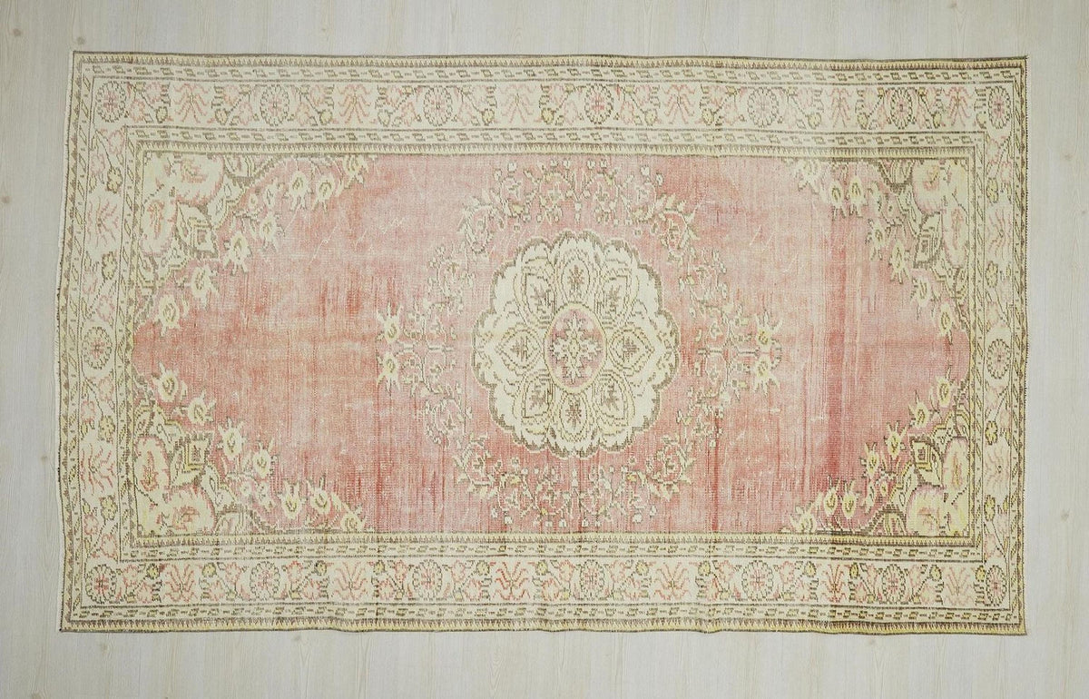 Vintage Oushak Turkish Rug: 5.8"x9.10" Feet,Handmade Wool Carpet Rugs.
