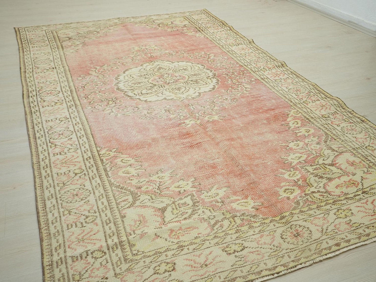 Vintage Oushak Turkish Rug: 5.8"x9.10" Feet,Handmade Wool Carpet Rugs.