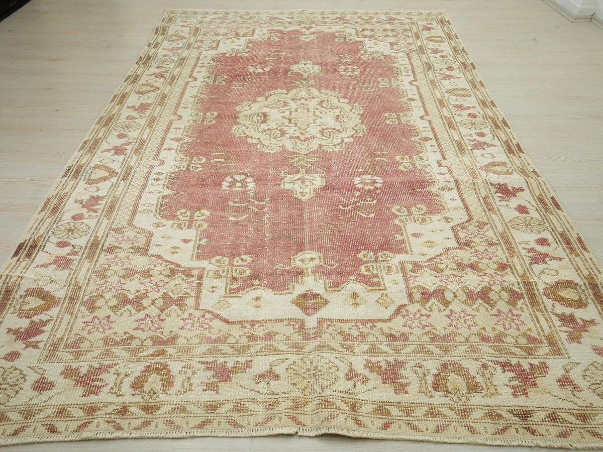 Mid Century Modern Oushak Rug: Farmhouse Decor Turkish Wool Carpet Rugs, 6,1"x10,2" Feet.